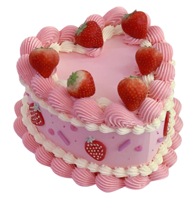a pink cake with strawberries on top