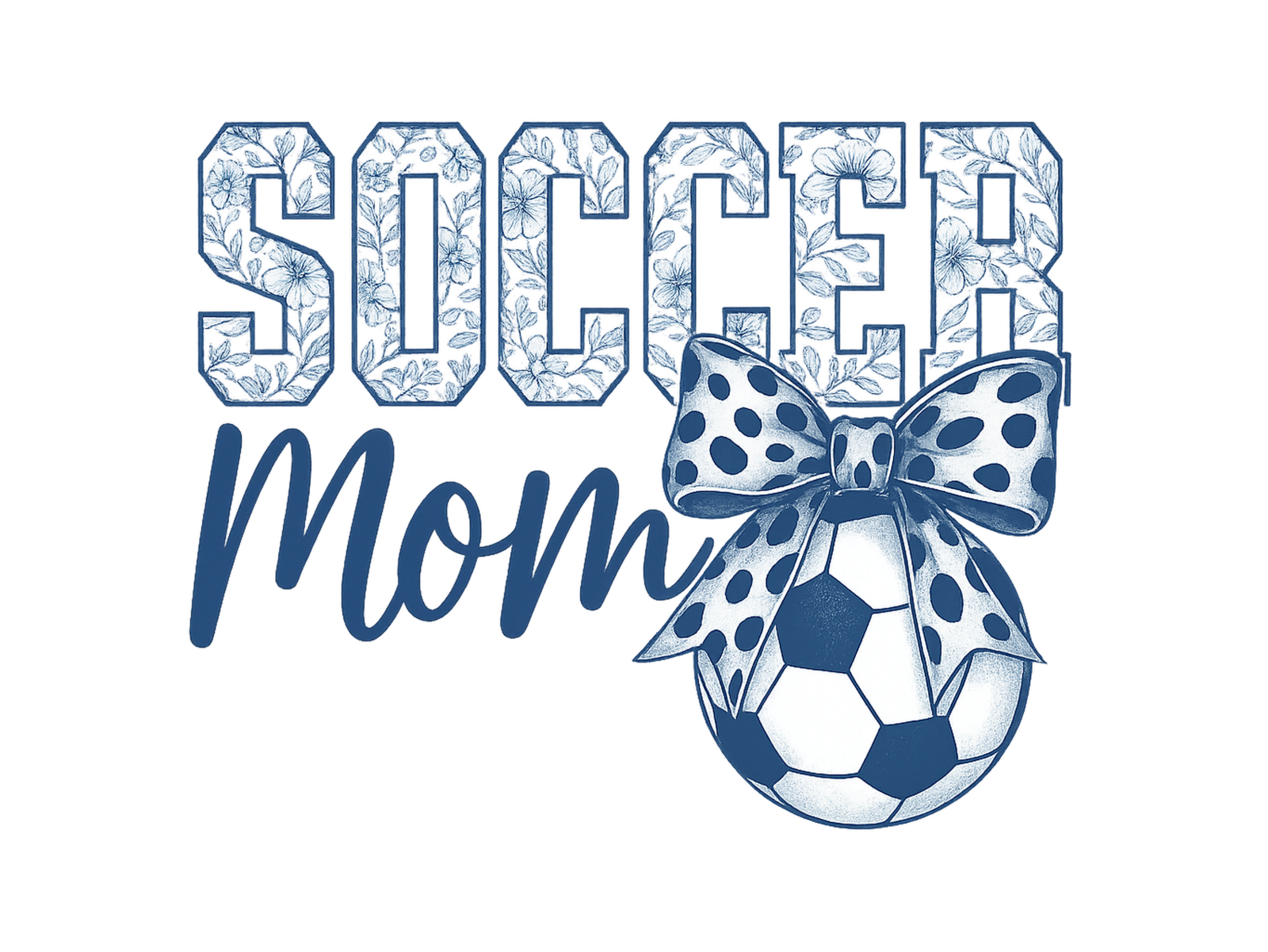the word soccer mom with a soccer ball and bow