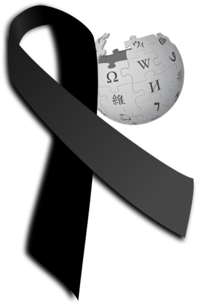 a black ribbon with a globe in the background