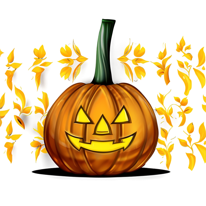 a halloween pumpkin with leaves around it