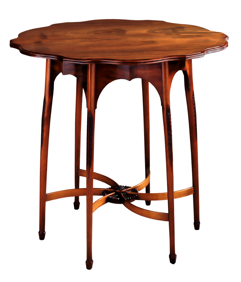 a round table with a wooden top