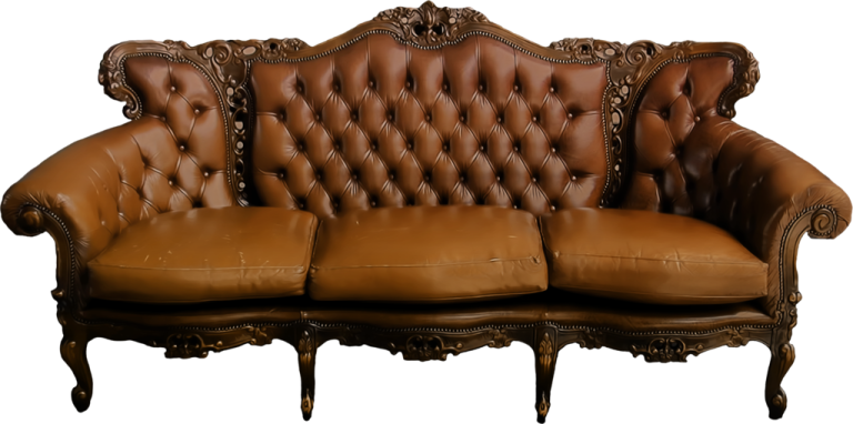 a brown leather couch on a white background