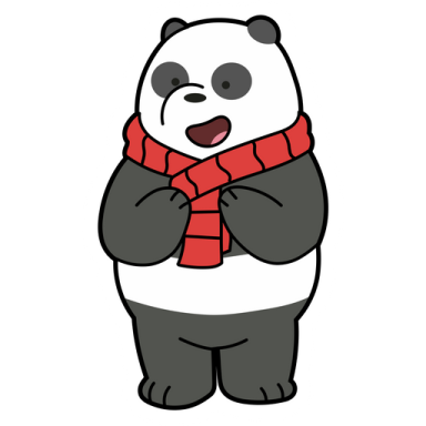 a cartoon panda bear wearing a red scarf