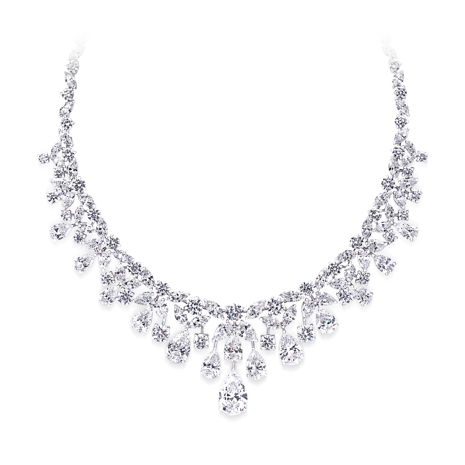 a diamond necklace on a white background