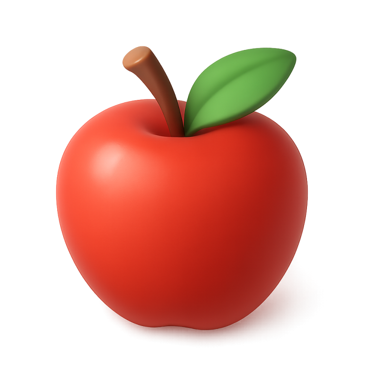 red apple with green leaf