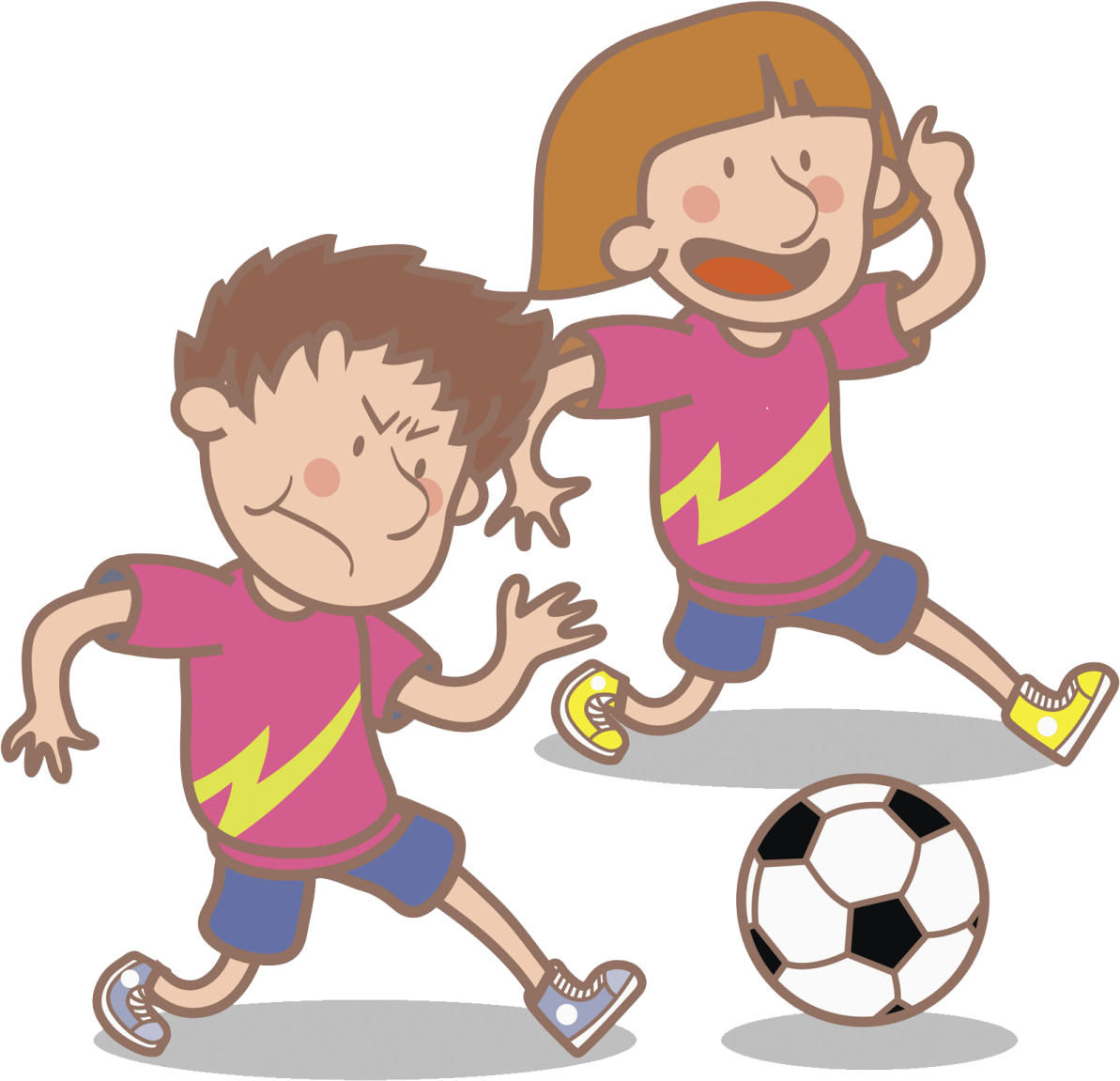 a boy and girl playing soccer