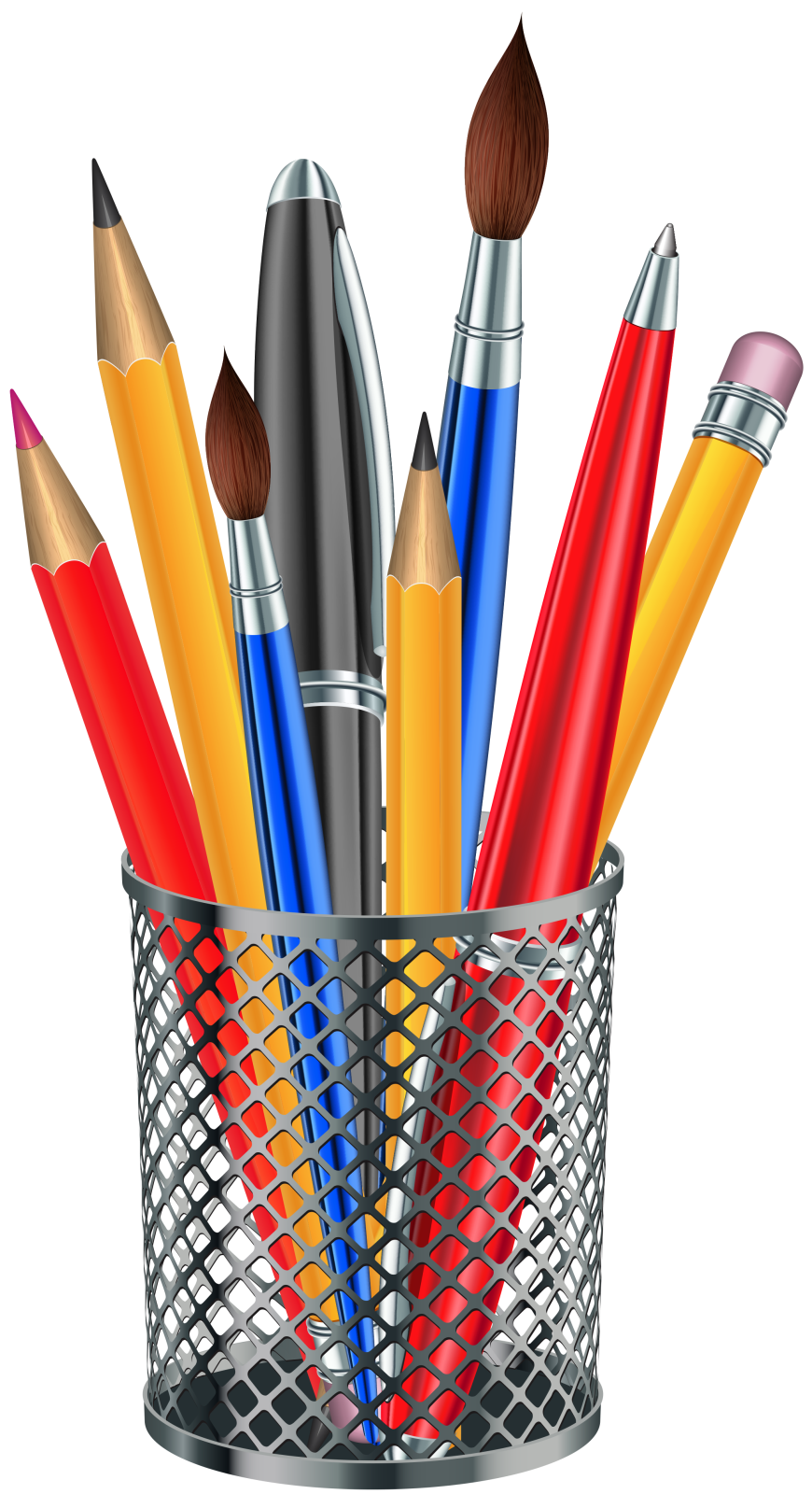 a basket filled with different colored pencils
