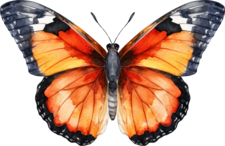 an orange and black butterfly on a white background