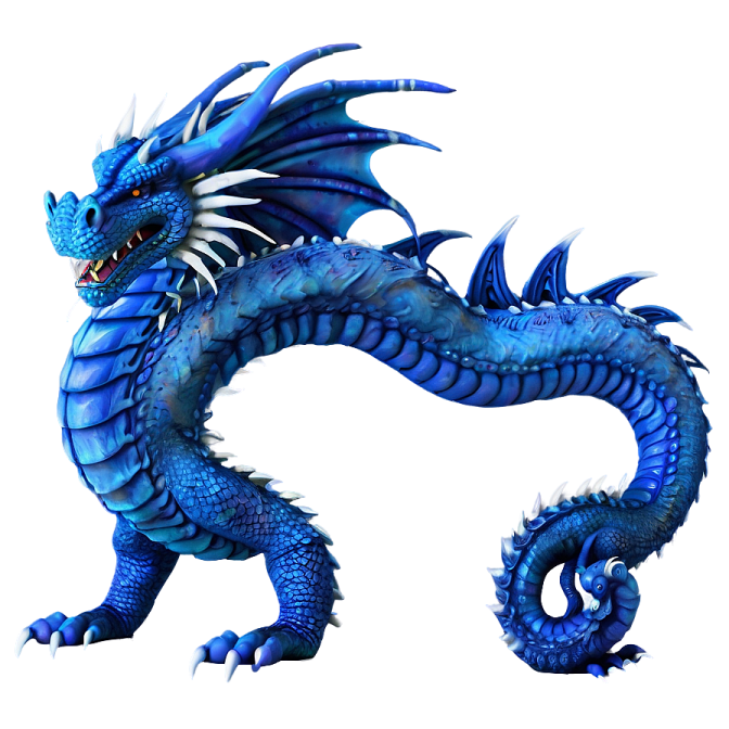 a blue dragon with its mouth open