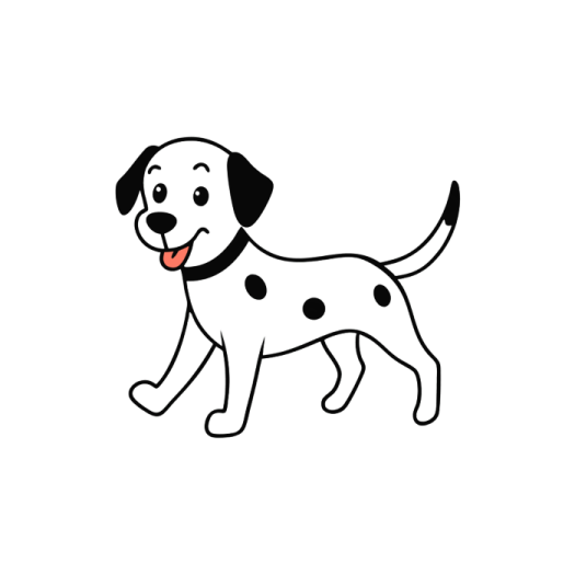 a black and white dog with its tongue sticking out