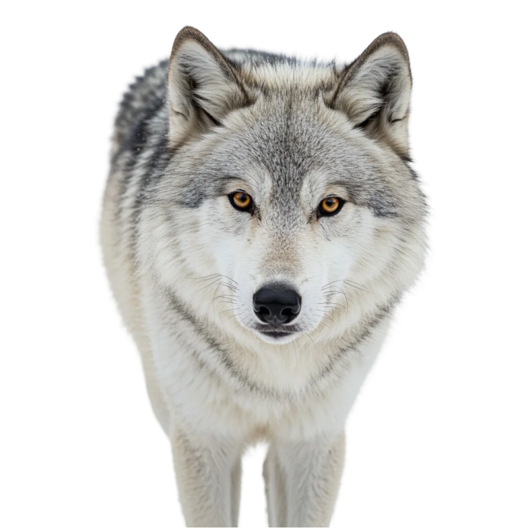 a gray wolf looking at the camera