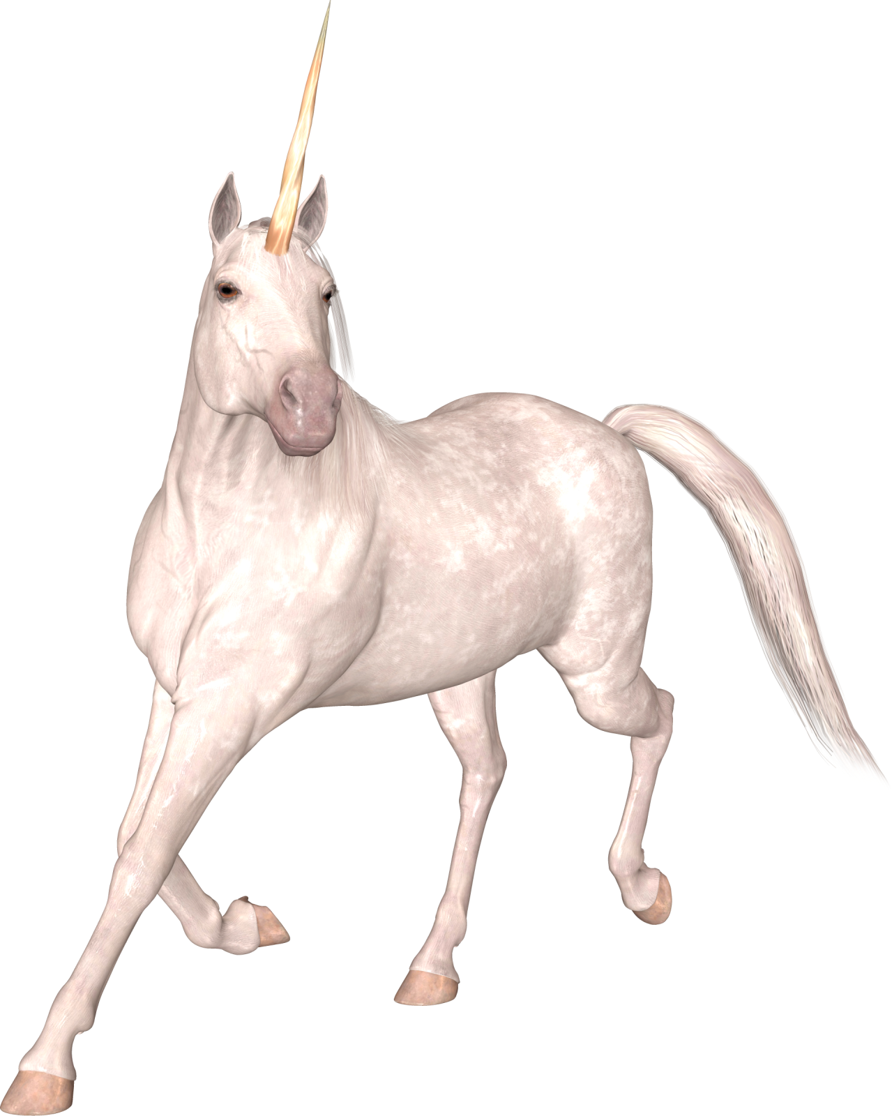 a white unicorn with a gold horn on its head