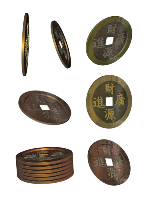a set of four different types of coins