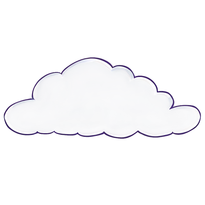 a white cloud with purple trim on it