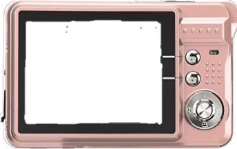 a pink camera with a white screen