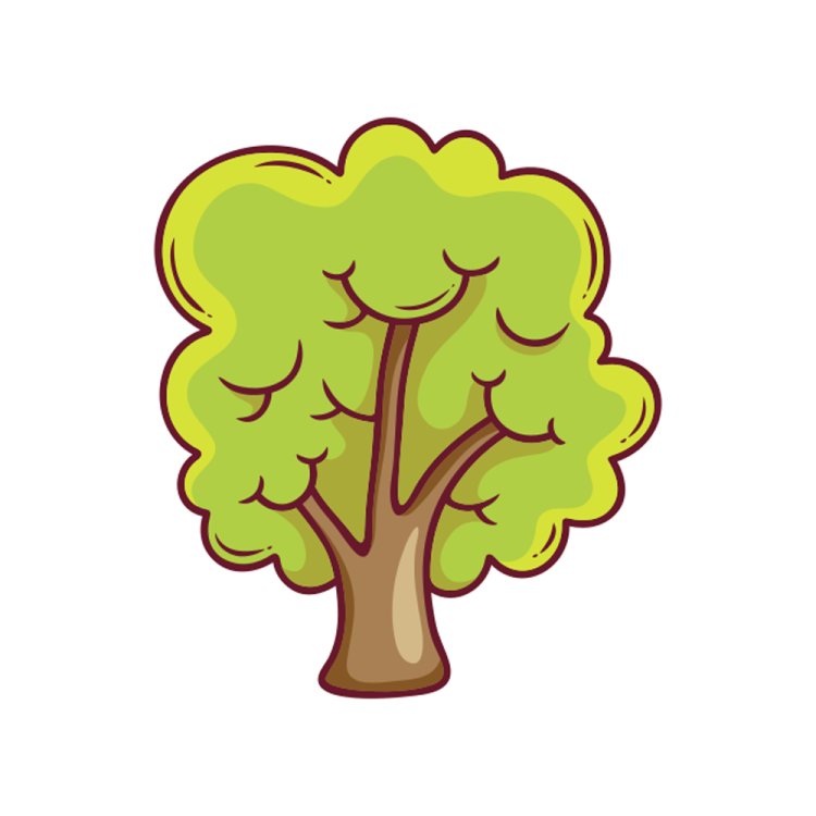 a cartoon tree with green leaves