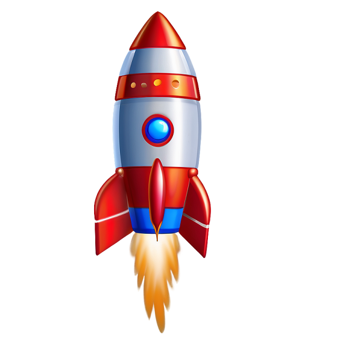 a red and white rocket is flying through the air