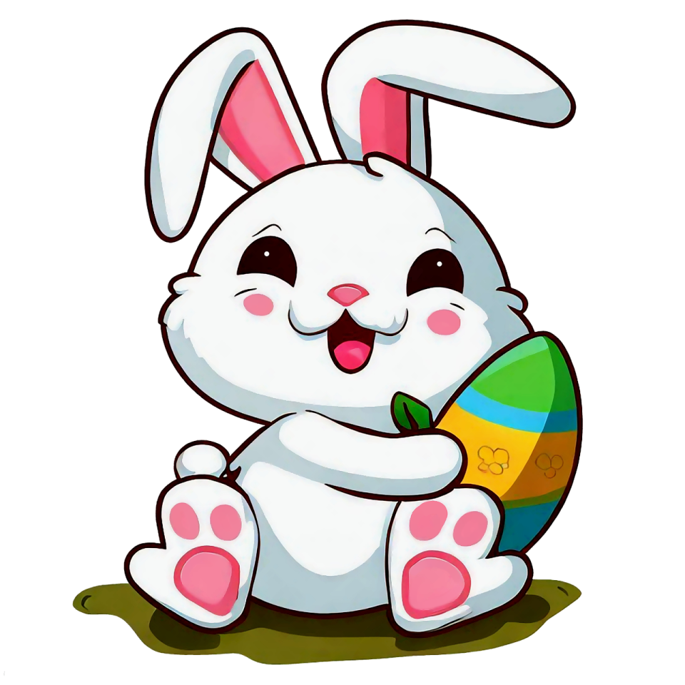 a cartoon bunny holding an easter egg
