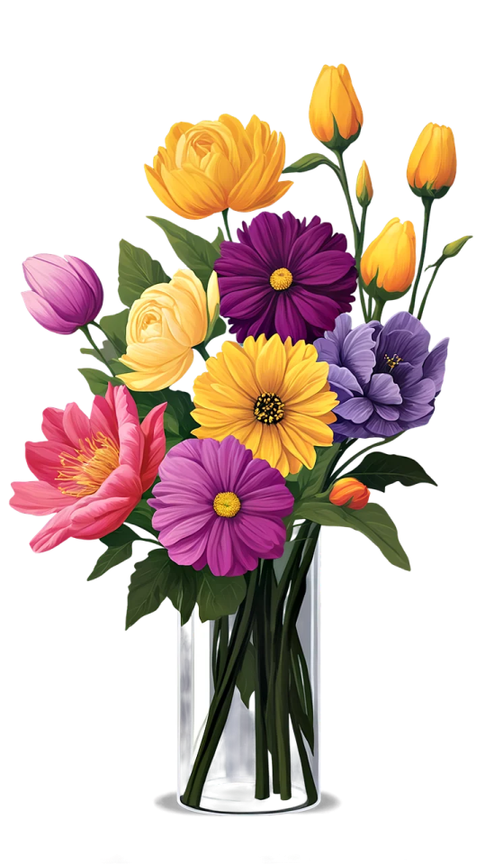 a vase filled with colorful flowers