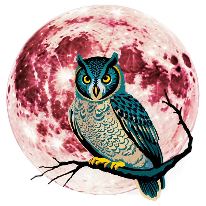 an owl sitting on a branch in front of a full moon