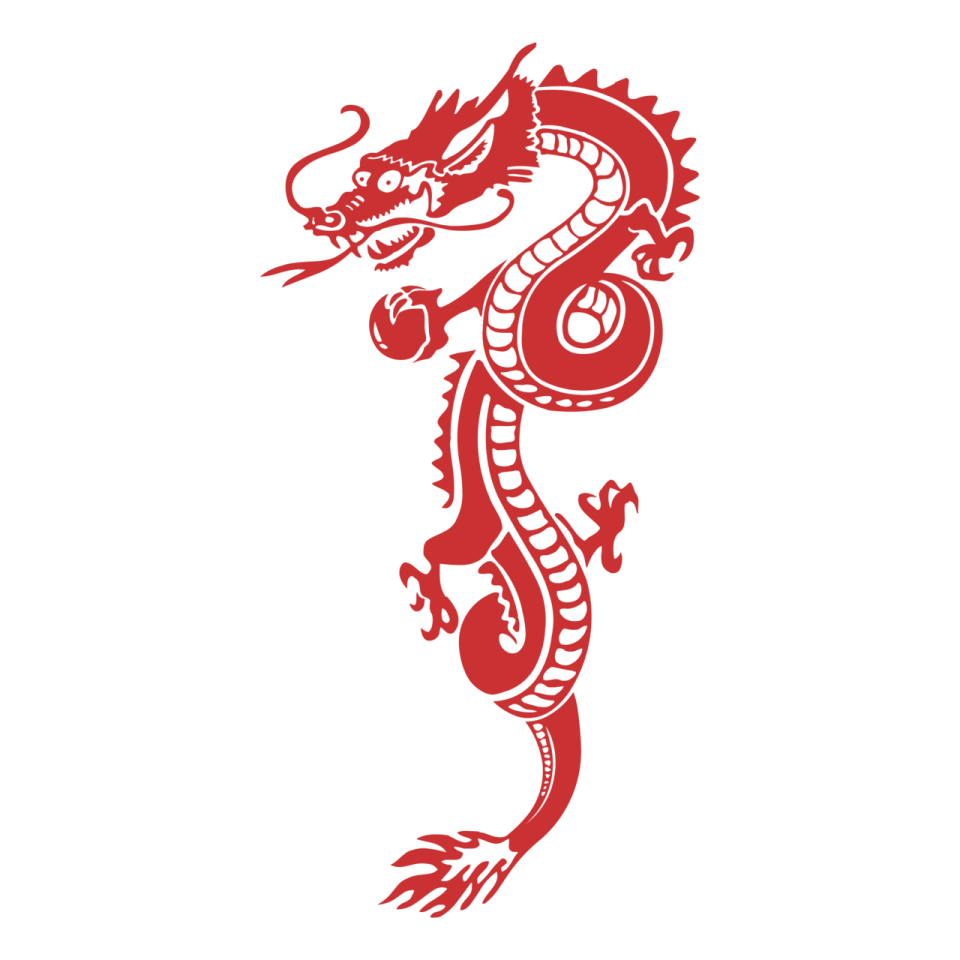 a red and black dragon tattoo design