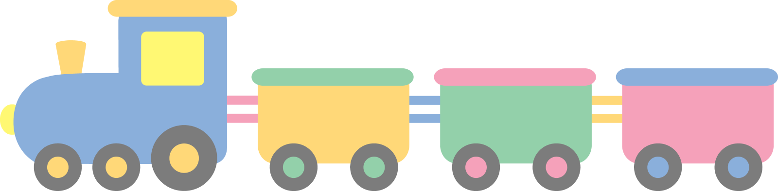 a colorful toy train on a white background