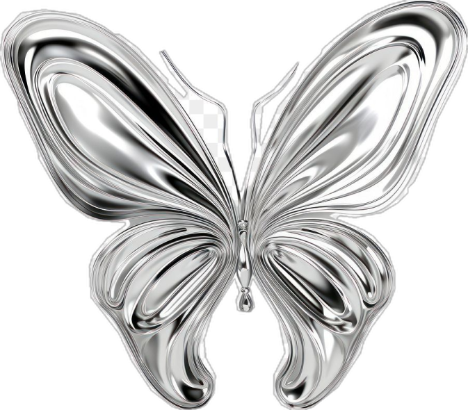 a silver butterfly on a white background