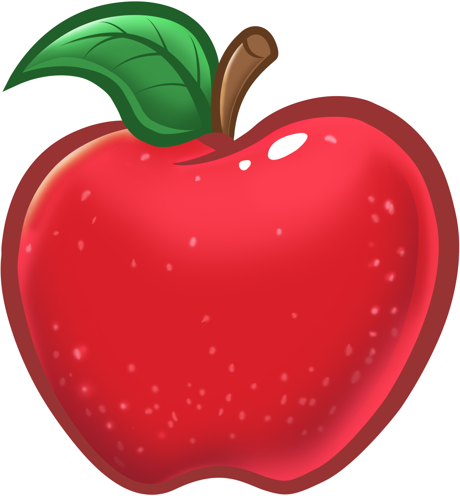 an apple with a green leaf on top