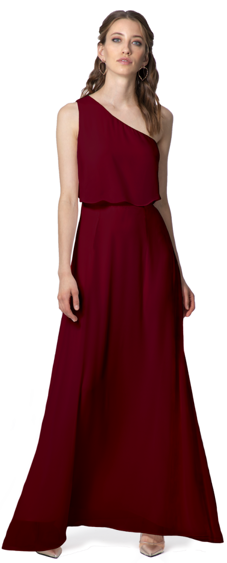 a woman in a red dress