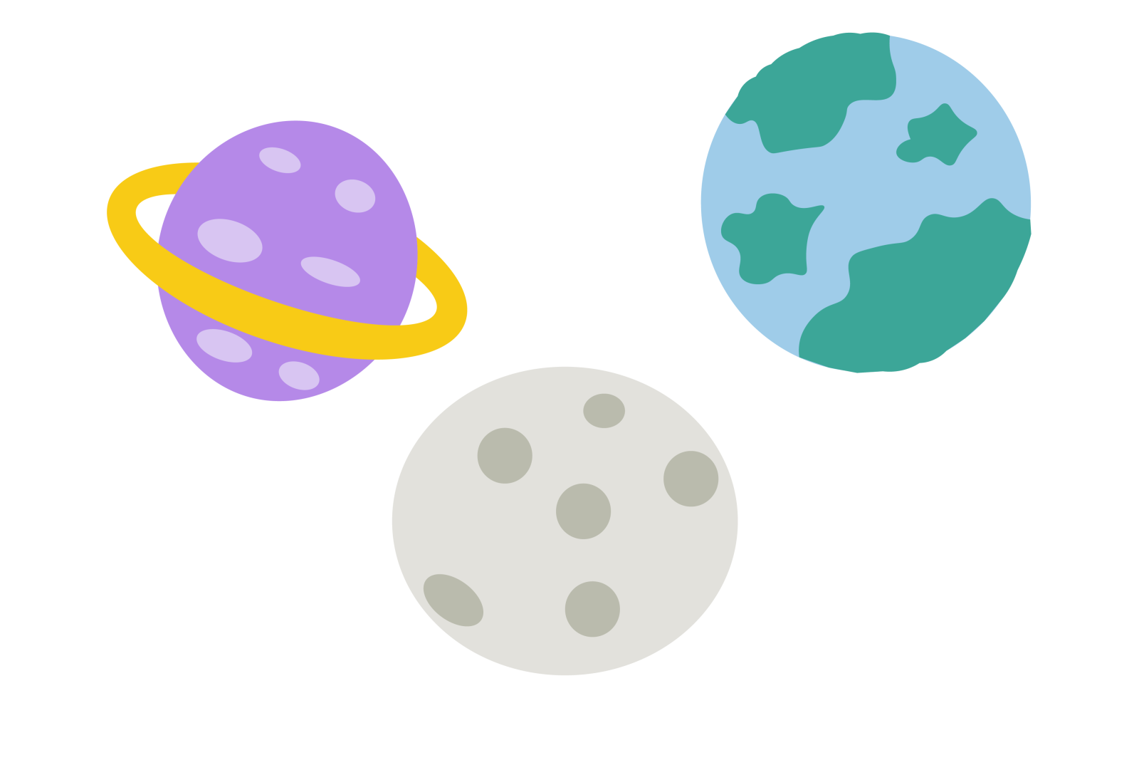 three planets with rings around them