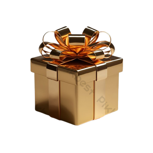 a gold gift box with a bow