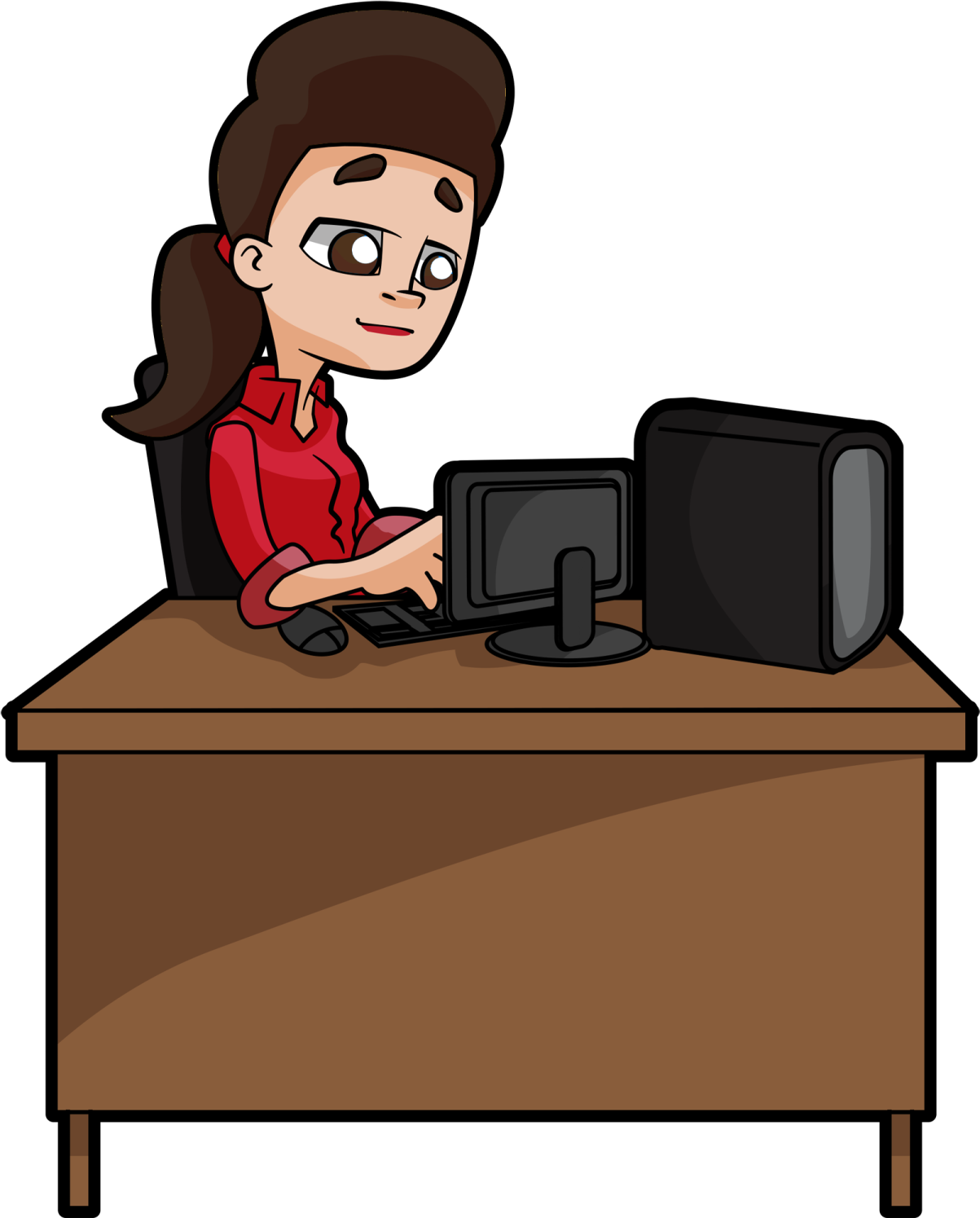 a woman sitting at her desk with a computer