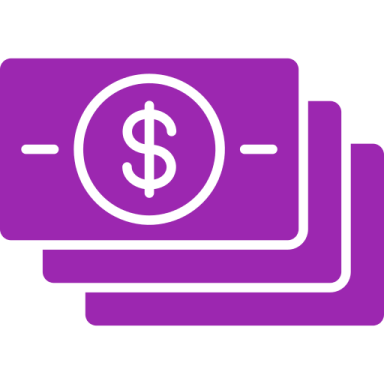 a purple camera with a dollar symbol on it