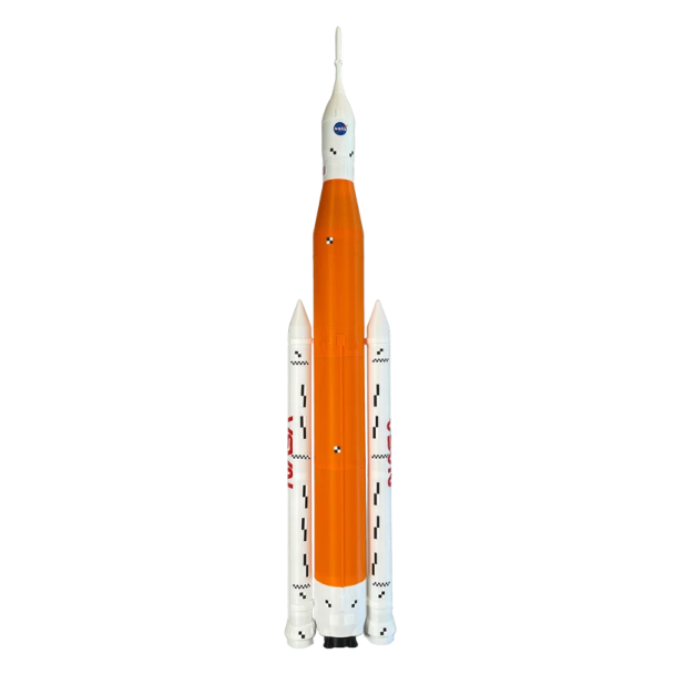 an orange and white rocket on a white background