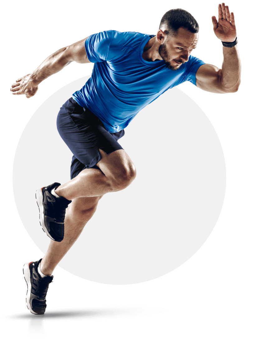 a man in a blue shirt and black shorts