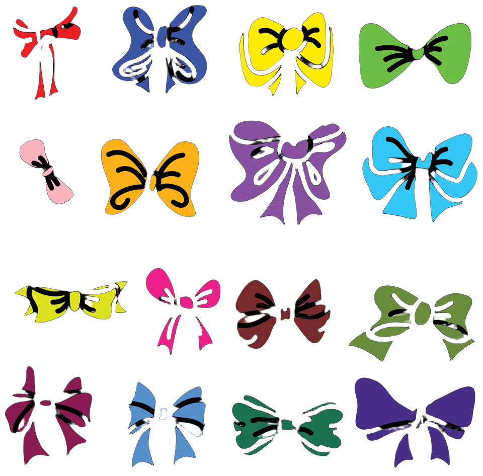 a set of different colored bows