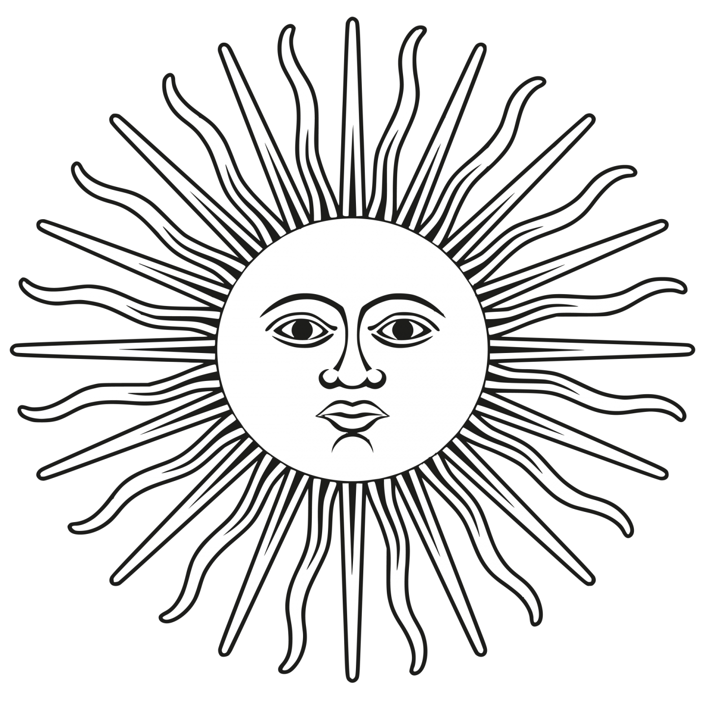 a black and white drawing of the sun