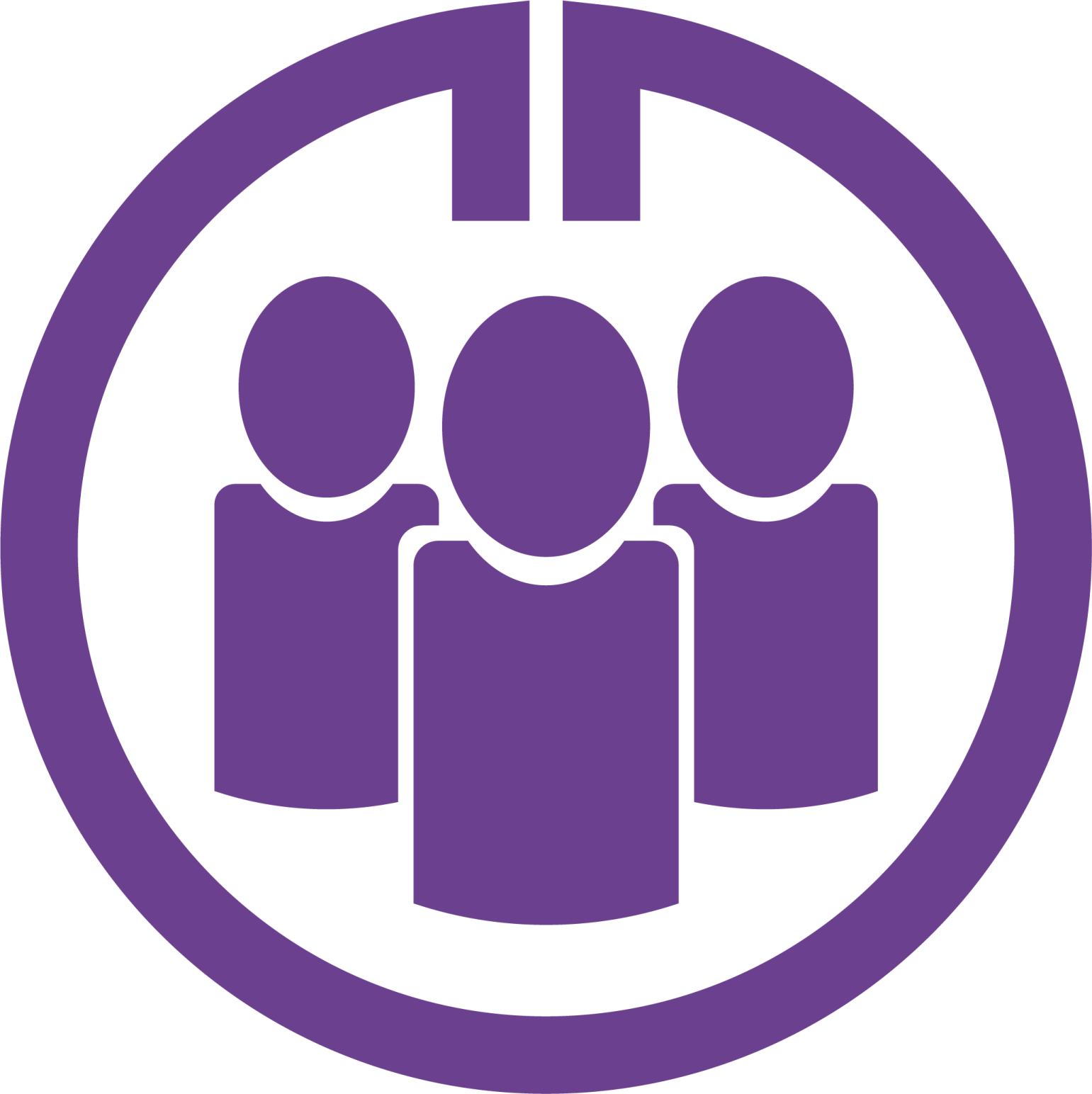 a purple circle with three people in it