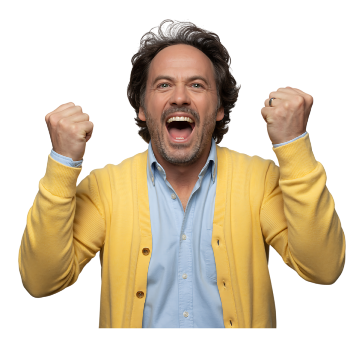 a man wearing a yellow cardigant