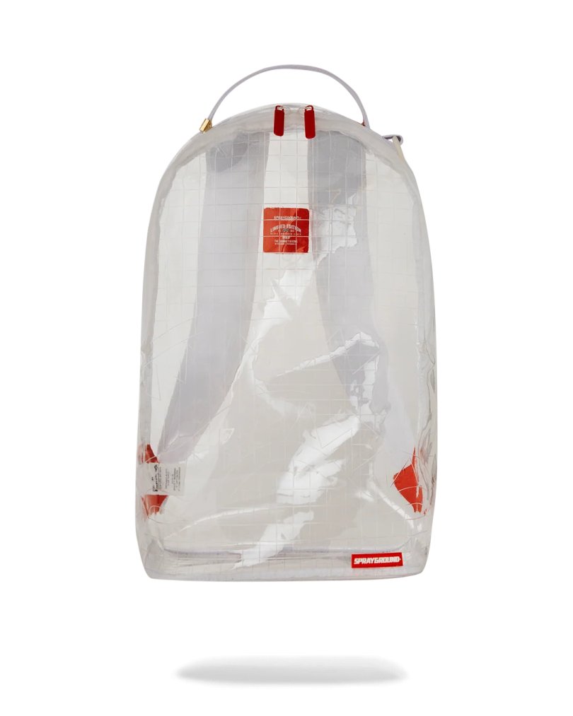 a clear backpack on a white background