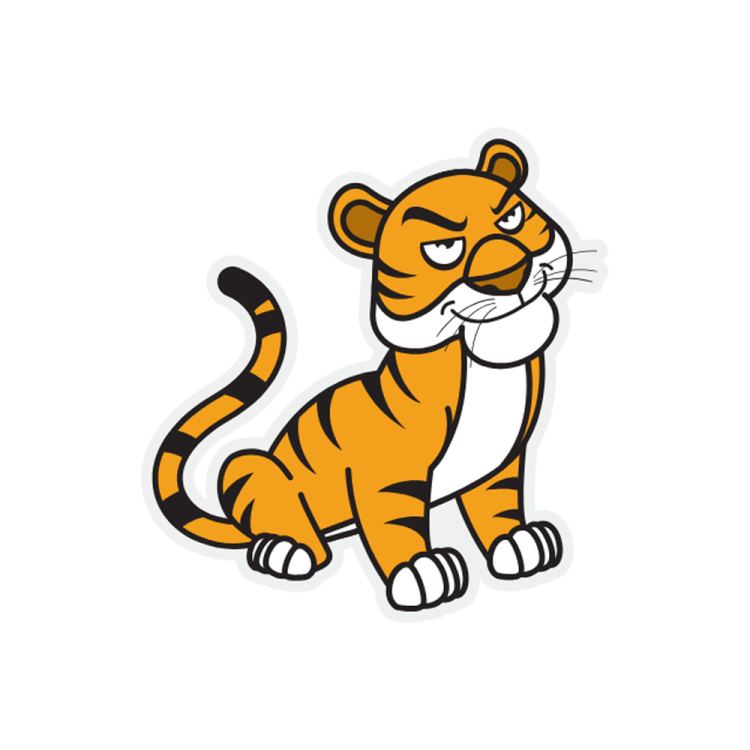 a sticker of a cartoon tiger