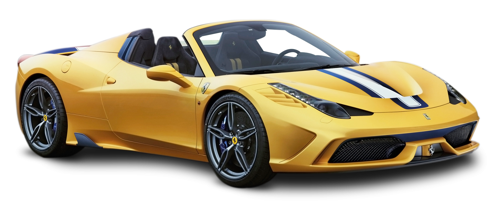 a yellow sports car on a white background