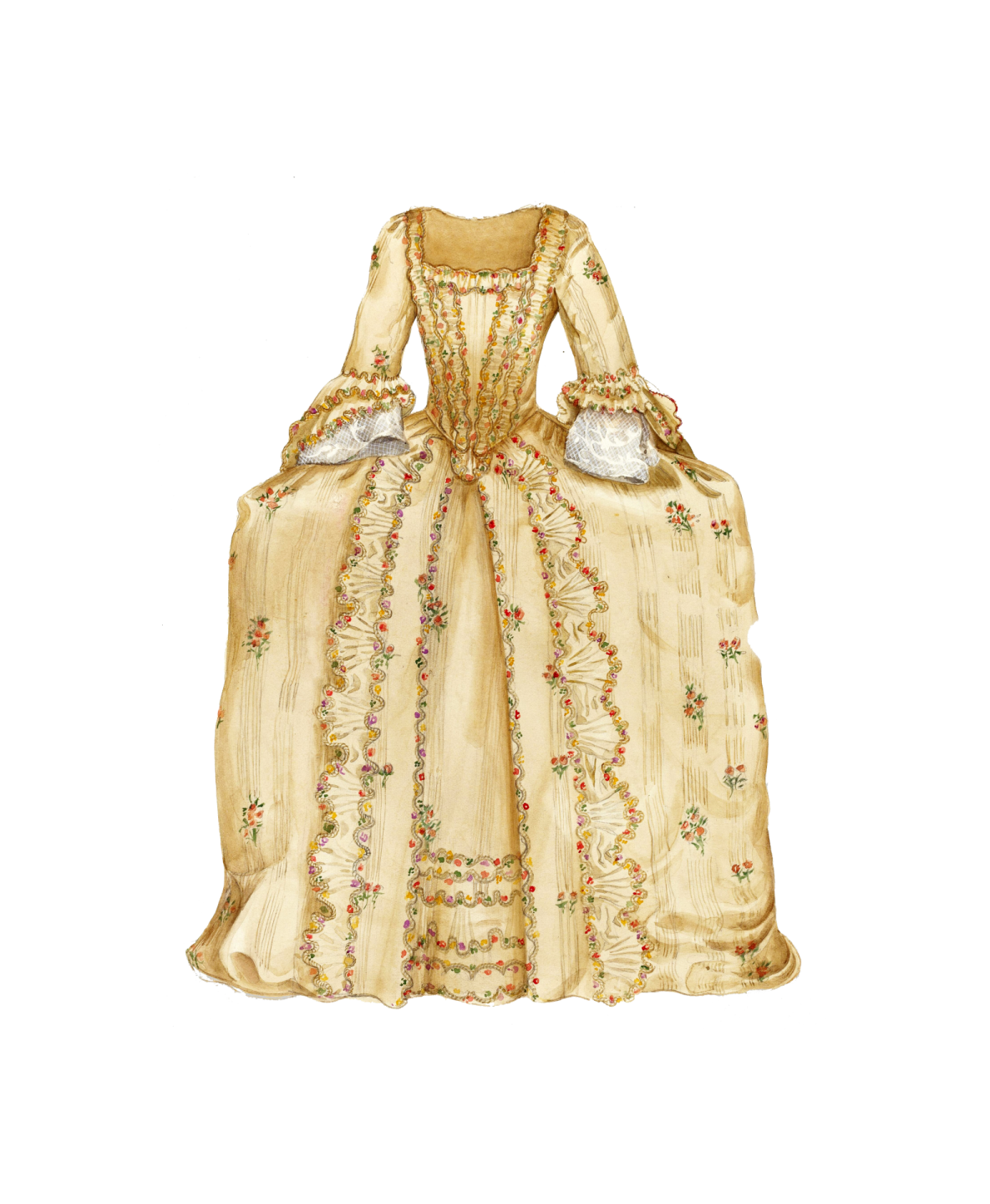 a yellow dress with floral embroidery on it