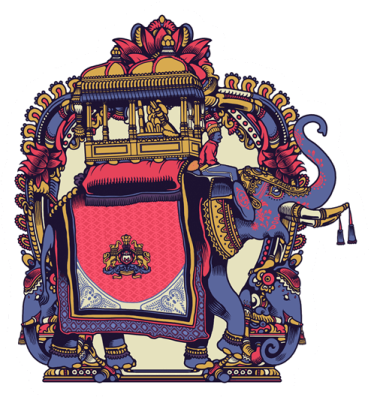 an elephant with a crown on it's back