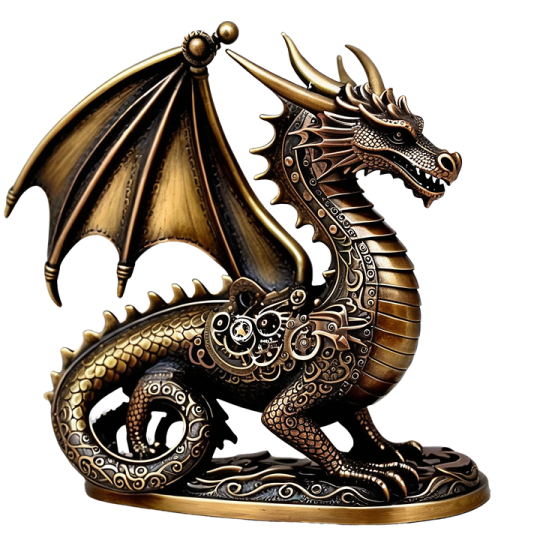 a bronze dragon statue on a stand