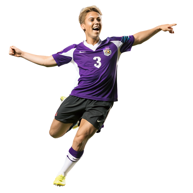 a young man in a purple shirt and black shorts