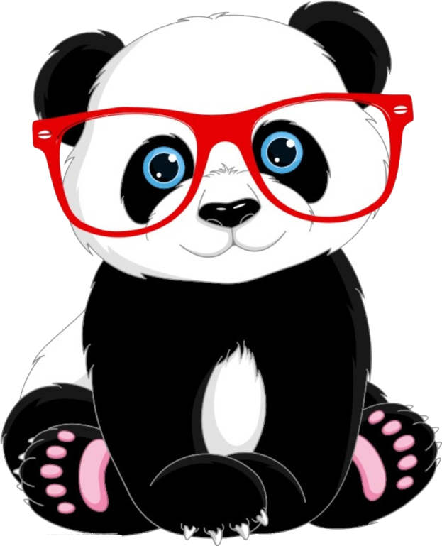 a panda bear wearing red glasses