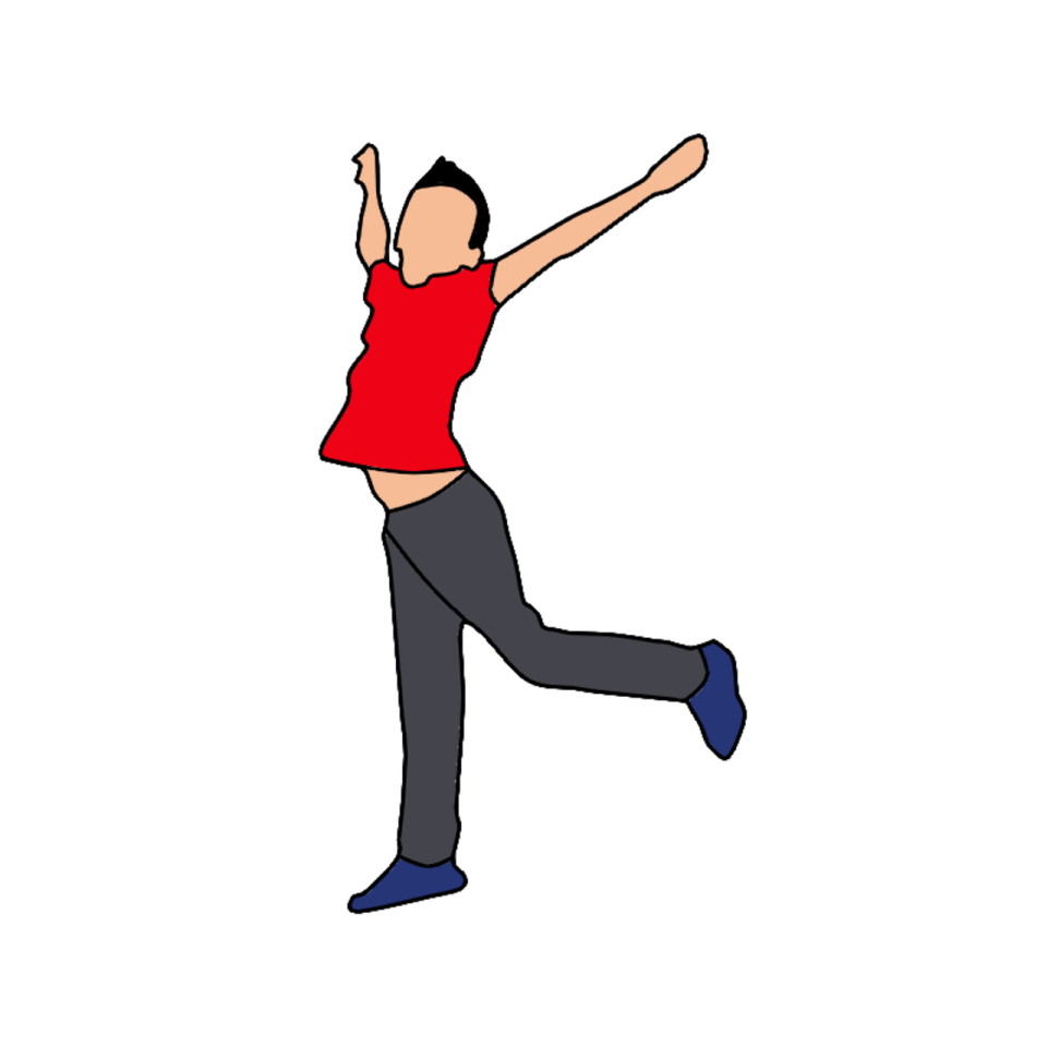a person jumping with their arms in the air