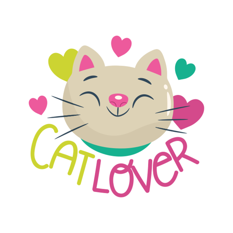 a cat with hearts and the word cat lover