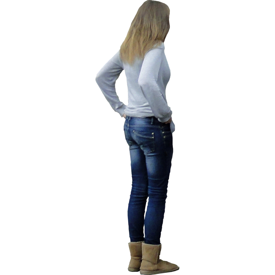 the back view of a woman in jeans
